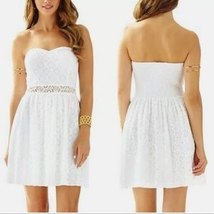 EUC Lilly Pulitzer Brett strapless dress in Resort White, sz M